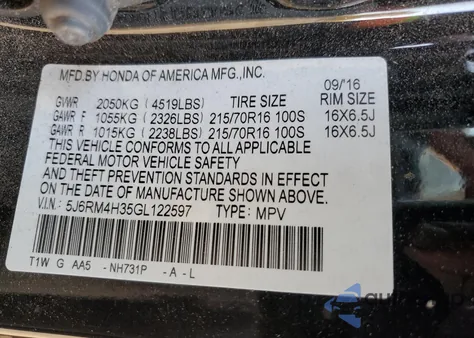 2016 Honda Cr-V Lx from USA, damaged, VIN 5J6RM4H35GL122597